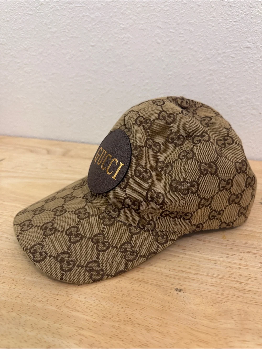 Gucci Tan & Brown GG Canvas Baseball Cap with Logo Patch